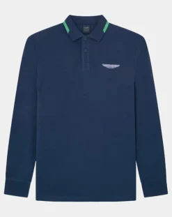 Homme Hackett London Polo Regular Fit manches longues Aston Martin Racing bleu foncé