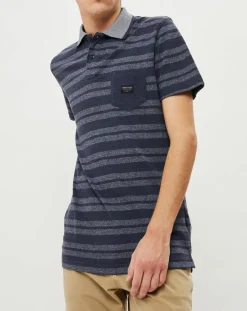 Discount Quiksilver Polo Remember When rayures bleu foncé/bleu gris
