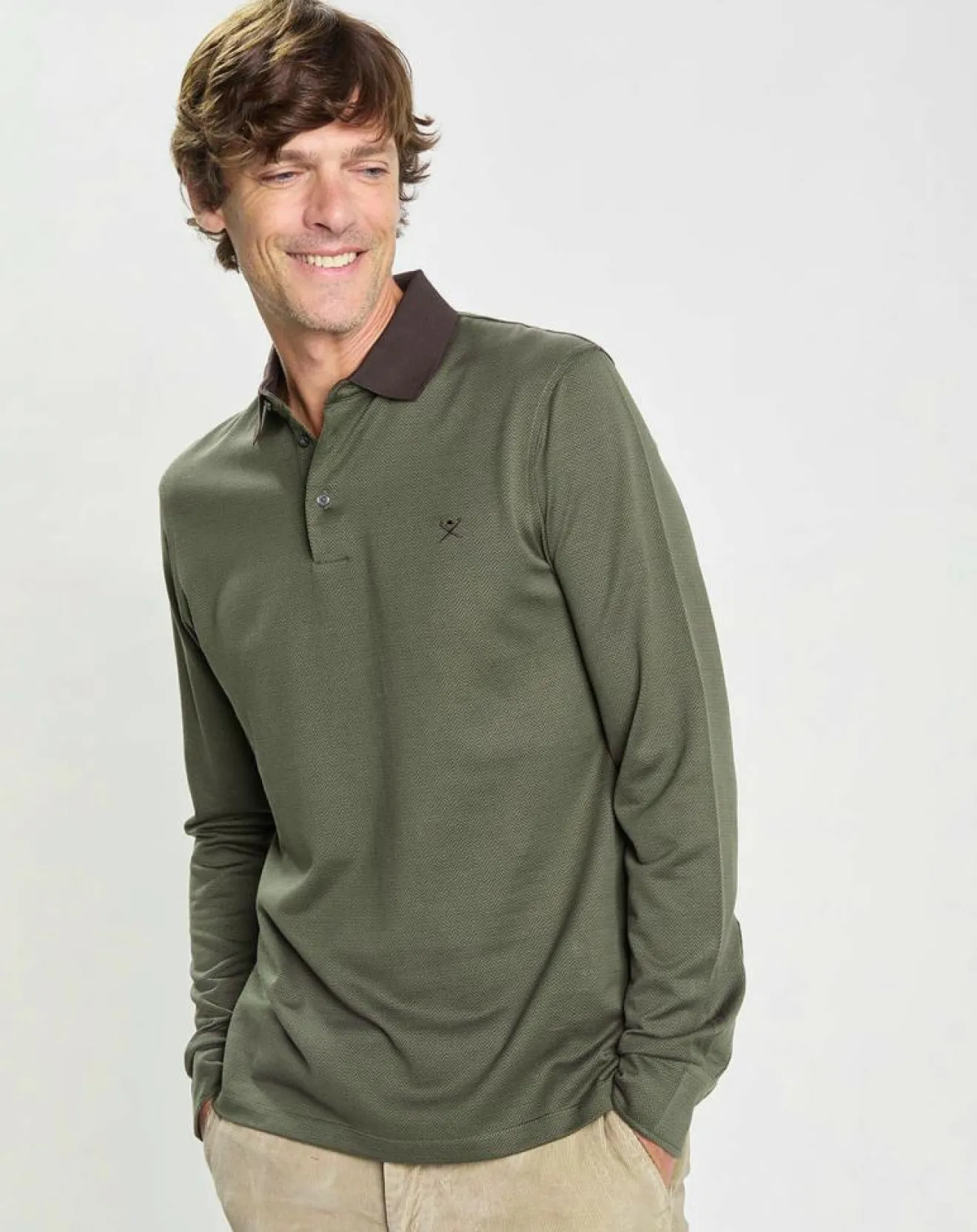 Homme Hackett London Polo Slim Fit Mercerisé imprimé chevron kaki foncé