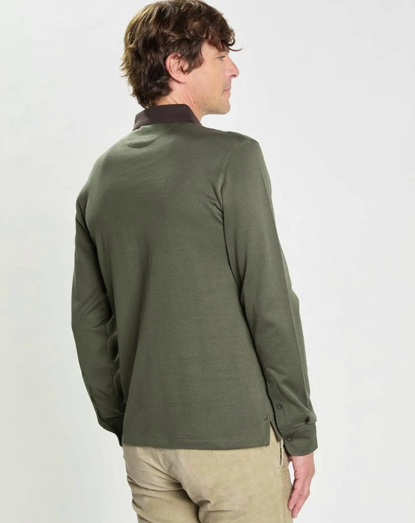 Homme Hackett London Polo Slim Fit Mercerisé imprimé chevron kaki foncé