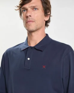 Hot Hackett London Polo Slim Fit uni Piqué bleu marine