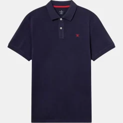 Hot Hackett London Polo Slim Fit uni Piqué bleu marine