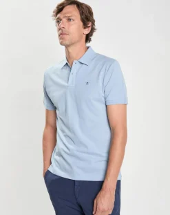 New Hackett London Polo Slim Fit uni Piqué bleu ciel