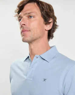New Hackett London Polo Slim Fit uni Piqué bleu ciel