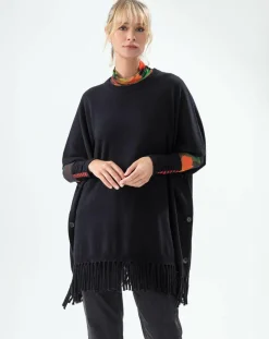 Hot Indies Poncho 100% Laine Claire noir