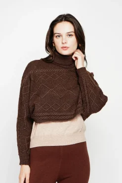 Femme C&Jo Poncho court col roulé café