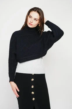 Femme C&Jo Poncho court col roulé noir