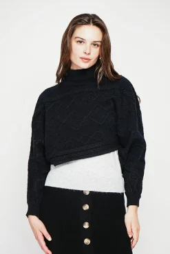 Femme C&Jo Poncho court col roulé noir
