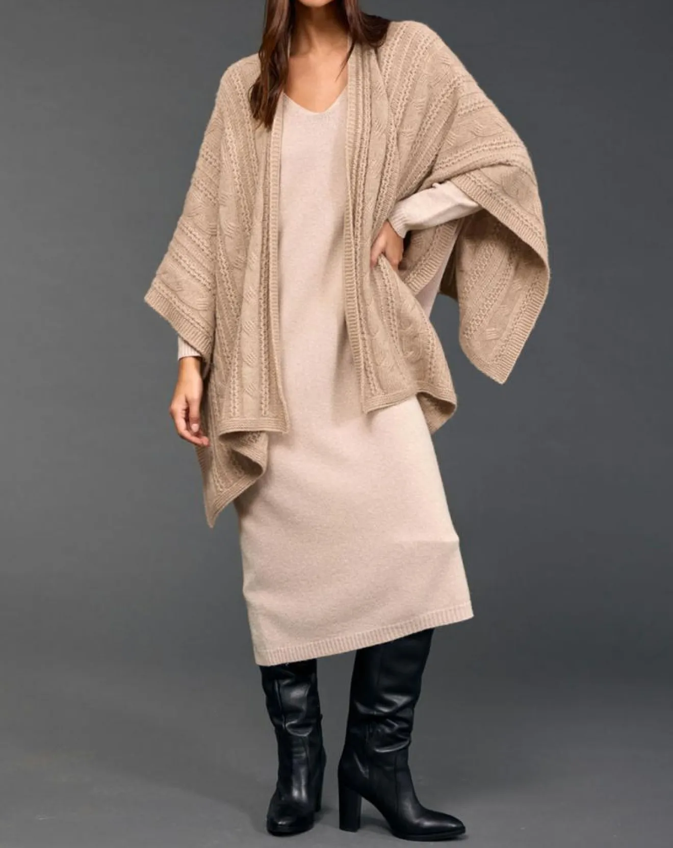 Clearance Lauren Vidal Poncho en Laine & Cachemire Roca sable