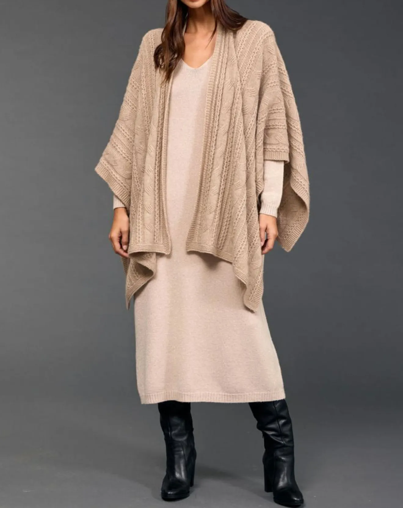 Clearance Lauren Vidal Poncho en Laine & Cachemire Roca sable