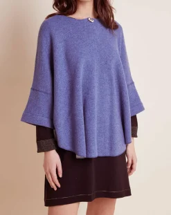 New Le Chat Poncho en Laine mélangée Etoffe bleu chiné/gris