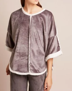 Femme Le Chat Poncho en Velours Cocoon gris/écru