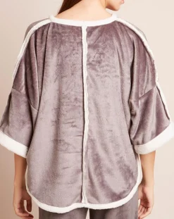 Femme Le Chat Poncho en Velours Cocoon gris/écru