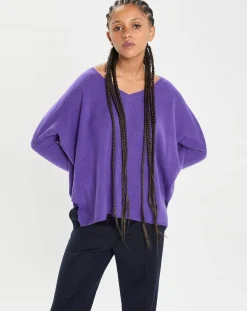 Sale Cashmere Tribu Poncho large 100% Cachemire col V Emma grape