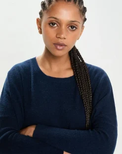 Cashmere Tribu Poncho large 100% Cachemire col rond Alizée nuit