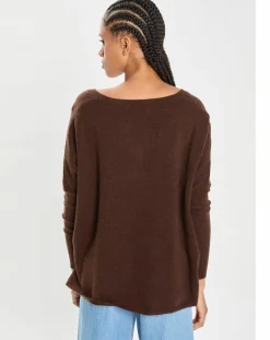 Outlet Cashmere Tribu Poncho large 100% Cachemire col V Emma brownie