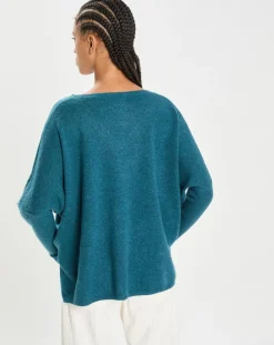 New Cashmere Tribu Poncho large 100% Cachemire col V Emma heather teal