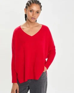 Femme Cashmere Tribu Poncho large 100% Cachemire col V Emma cerise