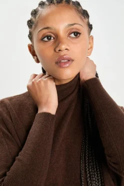 Femme Cashmere Tribu Poncho large 100% Cachemire col roulé Lola brownie