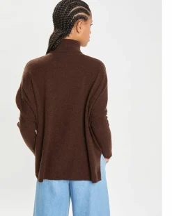 Femme Cashmere Tribu Poncho large 100% Cachemire col roulé Lola brownie