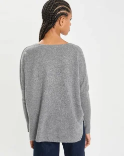 Femme Cashmere Tribu Poncho large 100% Cachemire col rond Alizée gris