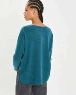 Cashmere Tribu Poncho large 100% Cachemire col rond Alizée heathered teal