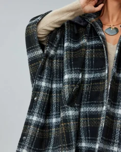 Femme Lauren Vidal Poncho Tylan à carreaux noir