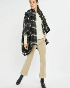 Femme Lauren Vidal Poncho Tylan à carreaux noir