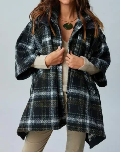 Femme Lauren Vidal Poncho Tylan à carreaux noir