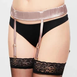 Outlet La Perla Porte-jarretelles en Soie mélangée Feline Chic rose poudré/noir