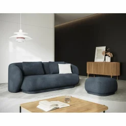 Outlet Mazzini Sofas Pouf Linden Chenille bleu - 65x65x39 cm