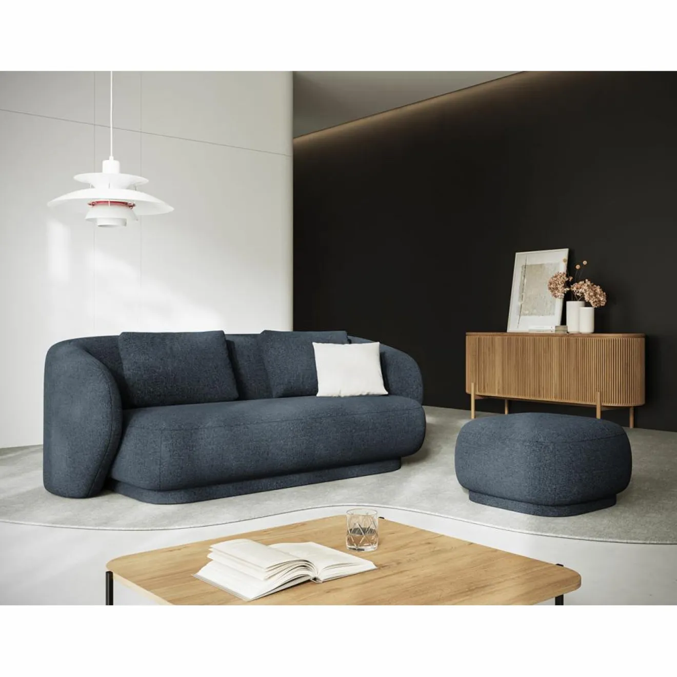 Outlet Mazzini Sofas Pouf Linden Chenille bleu - 65x65x39 cm