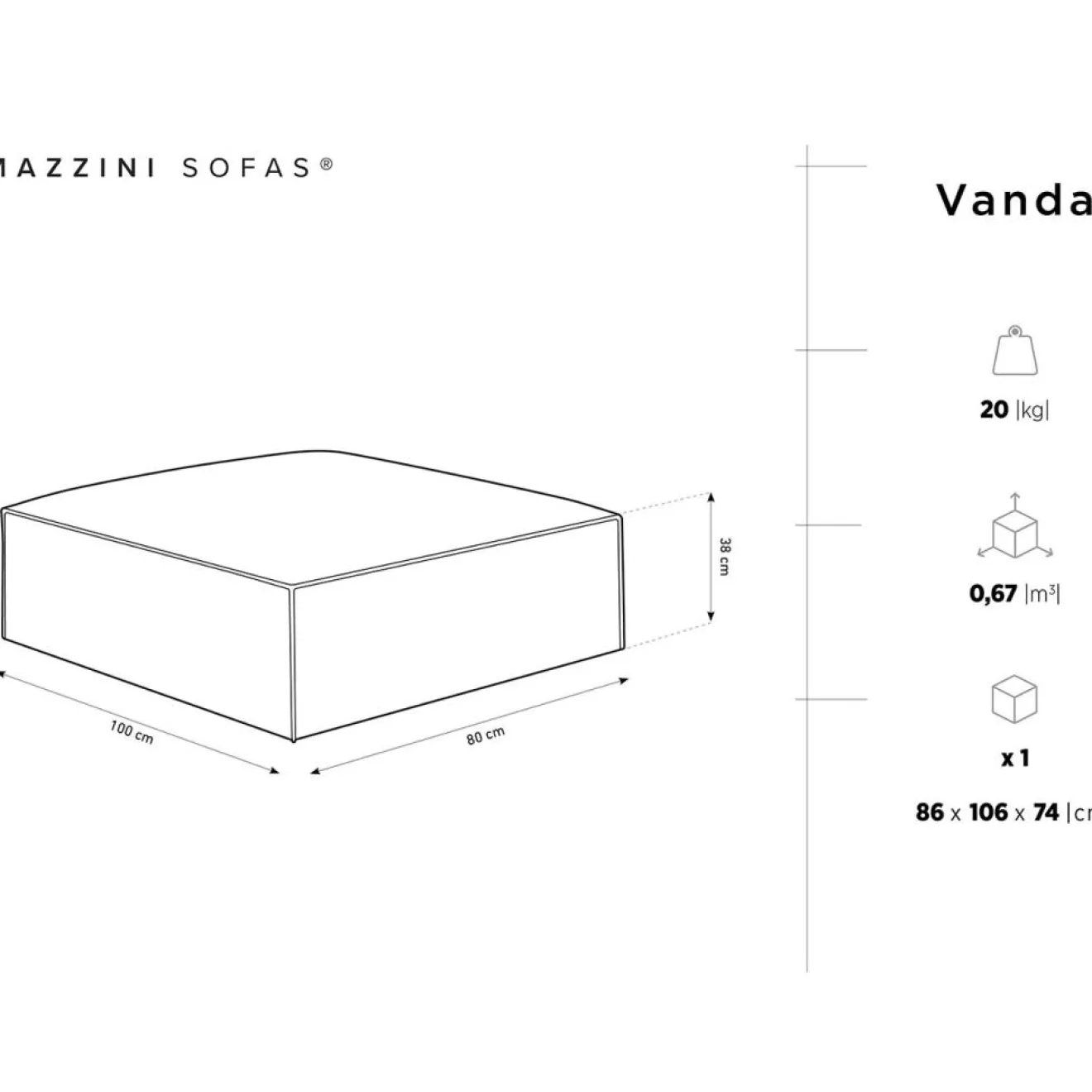 Best Mazzini Sofas Pouf Vanda bleu roi - 100x80x36 cm