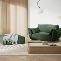Outlet Mazzini Sofas Pouf Vanda vert bouteille - 100x80x36 cm