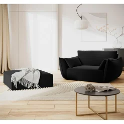 Clearance Mazzini Sofas Pouf Velours Vanda noir - 100x80x36 cm