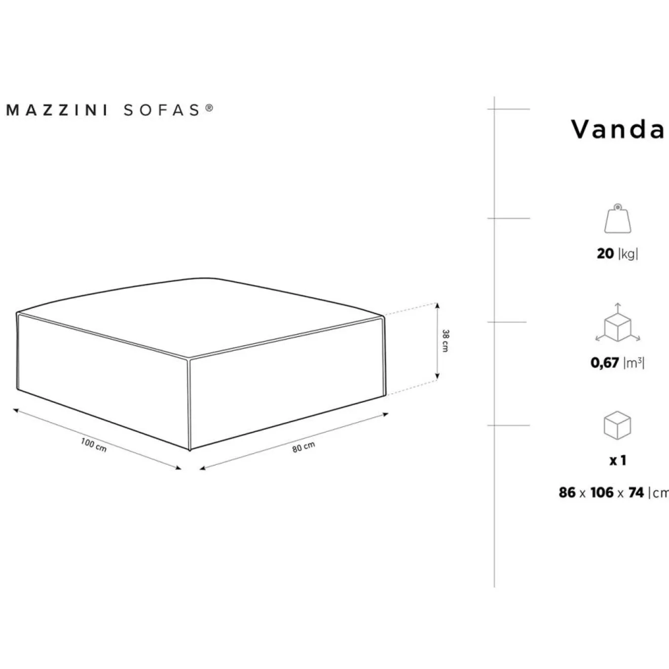 Clearance Mazzini Sofas Pouf Velours Vanda noir - 100x80x36 cm