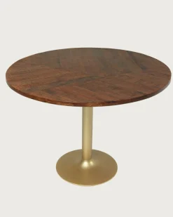 New Uniqka Prague - Table repas ronde en bois massif et pied tulipe doré D110 cm 6 pers