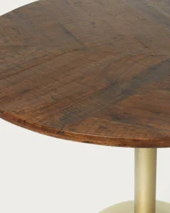 New Uniqka Prague - Table repas ronde en bois massif et pied tulipe doré D110 cm 6 pers