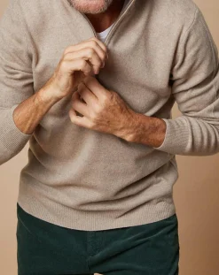 Oscar et Louise Pull 100% 4 fils Cachemire John col camionneur beige foncé/taupe