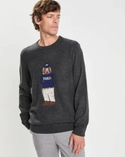 Homme Hackett London Pull 100% Laine Mérinos Harry Dog gris foncé