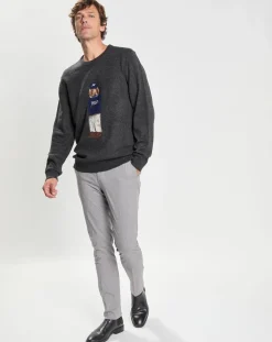 Homme Hackett London Pull 100% Laine Mérinos Harry Dog gris foncé