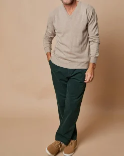 Clearance Oscar et Louise Pull 100% Cachemire 4 fils Antoine col V beige