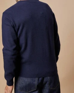 New Oscar et Louise Pull 100% Cachemire 4 fils Antoine col V bleu marine