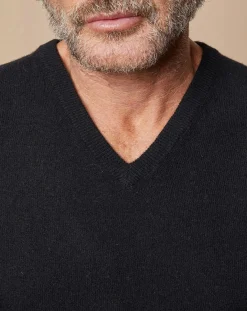 Oscar et Louise Pull 100% Cachemire 4 fils Antoine col V noir