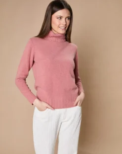 New Oscar et Louise Pull 100% Cachemire 4 fils Audrey col roulé vieux rose