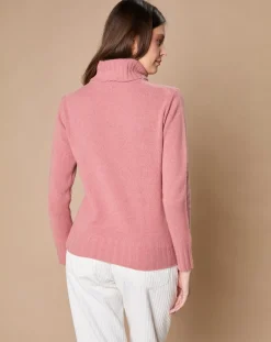 New Oscar et Louise Pull 100% Cachemire 4 fils Audrey col roulé vieux rose