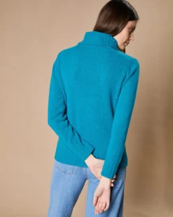 Sale Oscar et Louise Pull 100% Cachemire 4 fils Audrey col roulé vert canard
