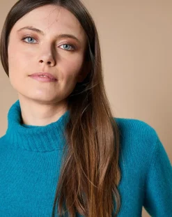 Sale Oscar et Louise Pull 100% Cachemire 4 fils Audrey col roulé vert canard