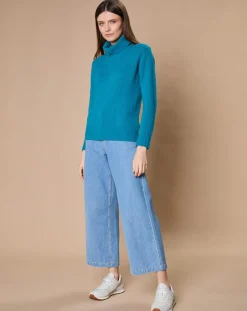 Sale Oscar et Louise Pull 100% Cachemire 4 fils Audrey col roulé vert canard