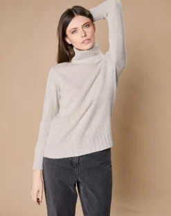 Femme Oscar et Louise Pull 100% Cachemire 4 fils Audrey col roulé beige clair